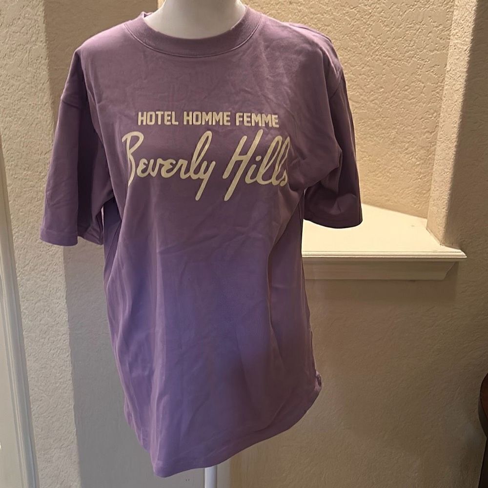 Homme + Femme Unisex S Beverly Hills Hotel Graphic Tee Purple Love Sex Money